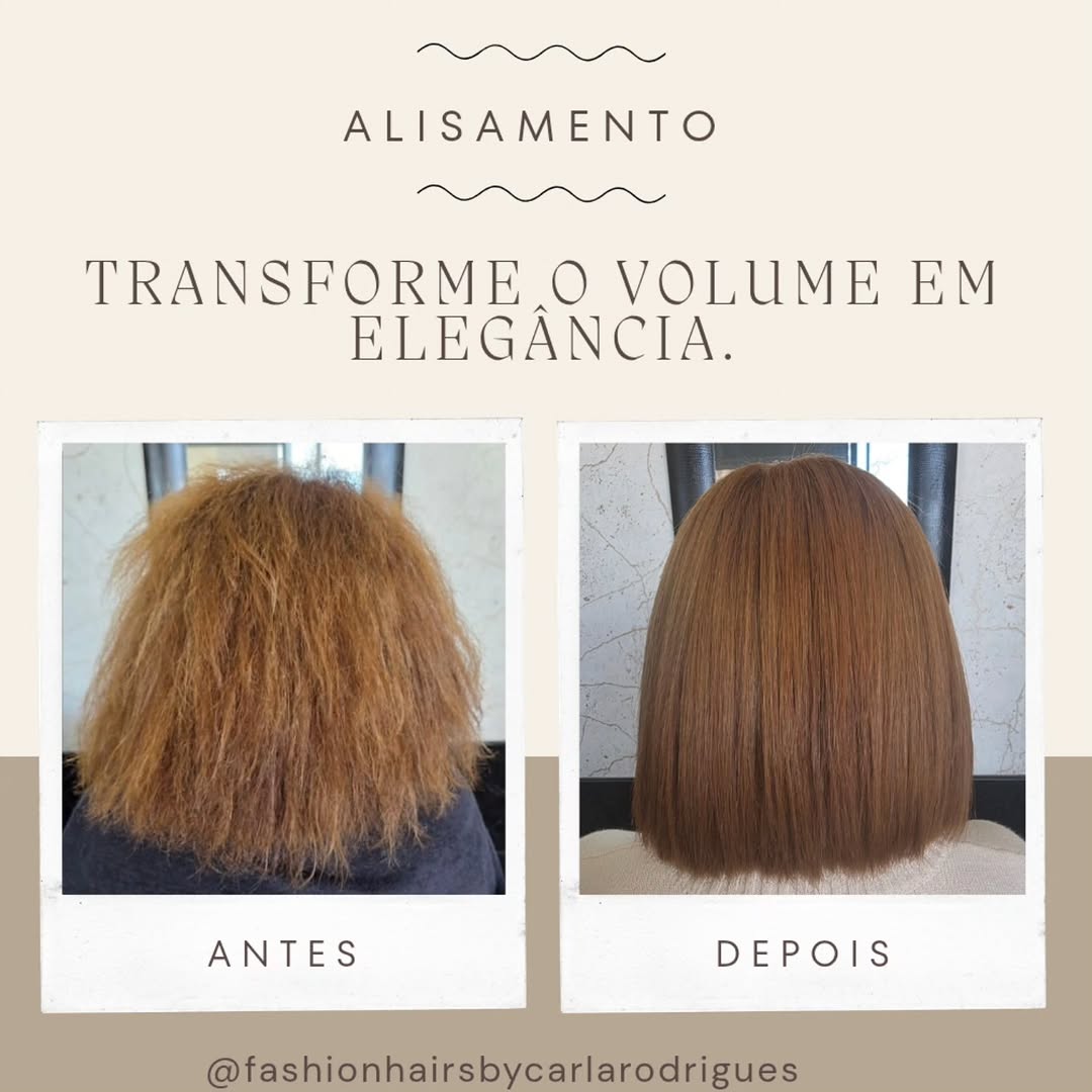 Alisamento de cabelo, antes e depois