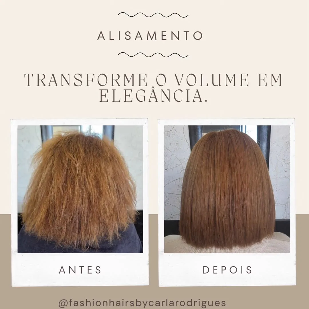 Alisamento de cabelo, antes e depois